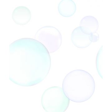 fototapet stora flytande bubblor pastellila, mintgrönt och pastellblått